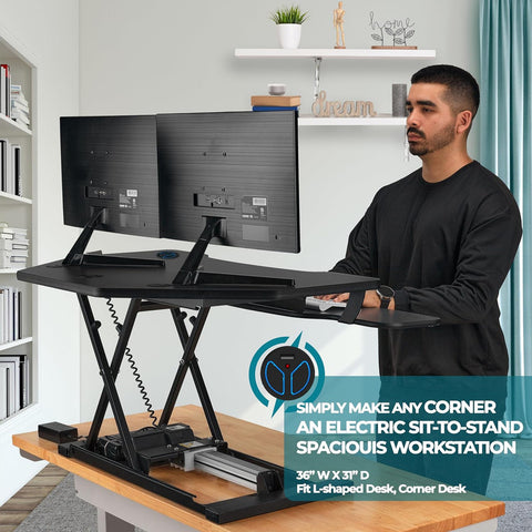 Image of VersaDesk PowerPro® Corner Electric Standing Desk Converter with USB Charging
