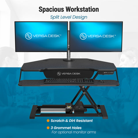 Image of VersaDesk PowerPro® Elite Corner Standing Desk Converter Programmable w/ USB Port and Mobile APP
