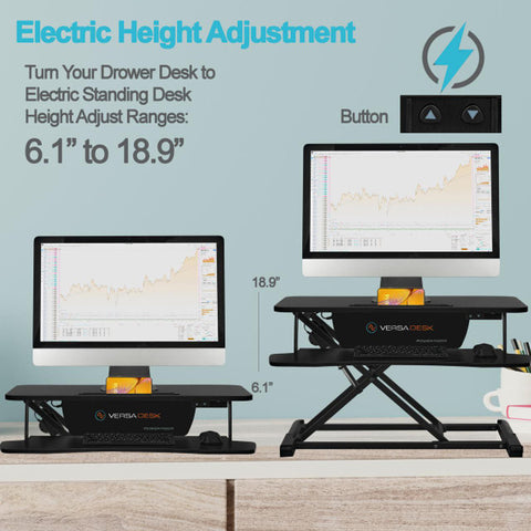 Image of Versadesk Power Riser Electric Standing Desk Converter , Black | Smooth Lift, Compact Power
