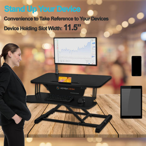 Image of Versadesk Power Riser Electric Standing Desk Converter , Black | Smooth Lift, Compact Power