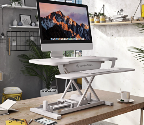 Image of Versadesk PowerPro® Elite - Sit To Stand Electric Desk Converter With USB Charging Plug, Memory Setting And App Controllable