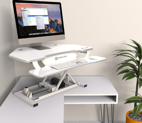 Image of Versadesk PowerPro® Elite Corner - Sit To Stand Electric Desk Converter With USB Charging Plug, Memory Setting And App Controllable