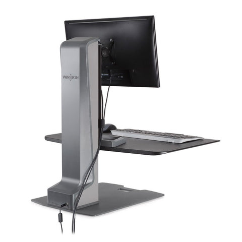 Image of HAT Collective Winston-E Single | Electric Sit-Stand Desk Converter with Memory Presets | Supports Up to 43" Monitor | Made in USA | Free Shipping
