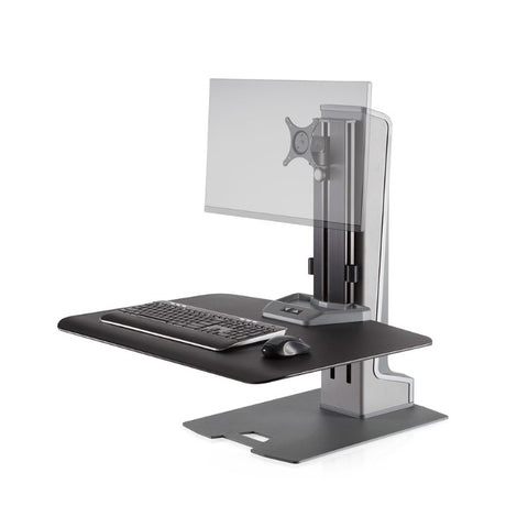 Image of HAT Collective Winston-E Single | Electric Sit-Stand Desk Converter with Memory Presets | Supports Up to 43" Monitor | Made in USA | Free Shipping