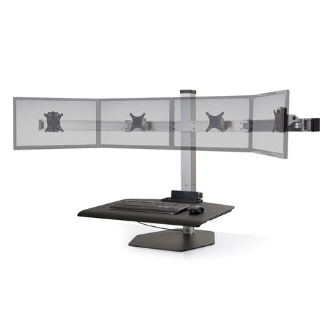 Image of HAT Collective Winston Workstation Quad | Pneumatic 4 Monitor Sit-Stand Desk Converter | Supports Up to 24" Monitors | Made in USA | Free Shipping