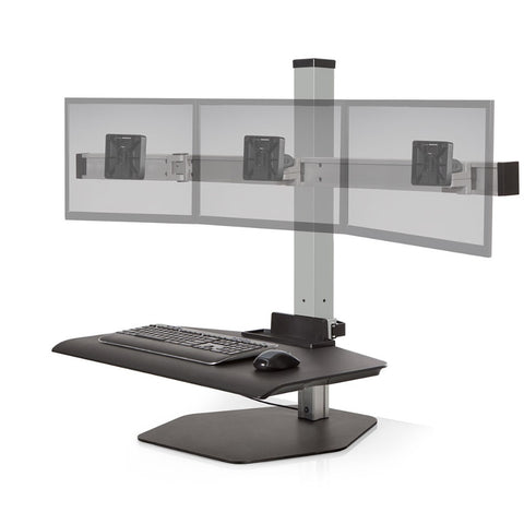 Image of Hat Collective Winston Workstation Triple with Compact Work Surface Sit-Stand Converter (Made in USA)