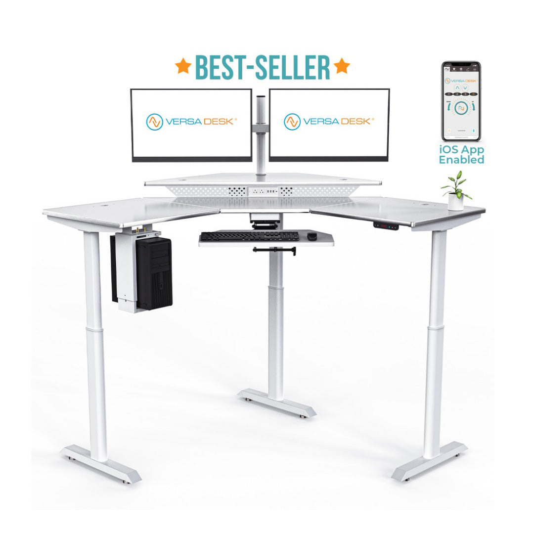 Versadesk PowerLift Corner Standing Desk - Heavy-Duty, Ergonomic Design for Executive Workspaces