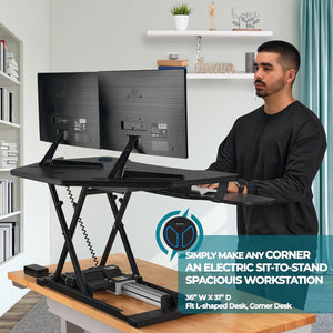 VersaDesk PowerPro® Corner Electric Standing Desk Converter with USB Charging