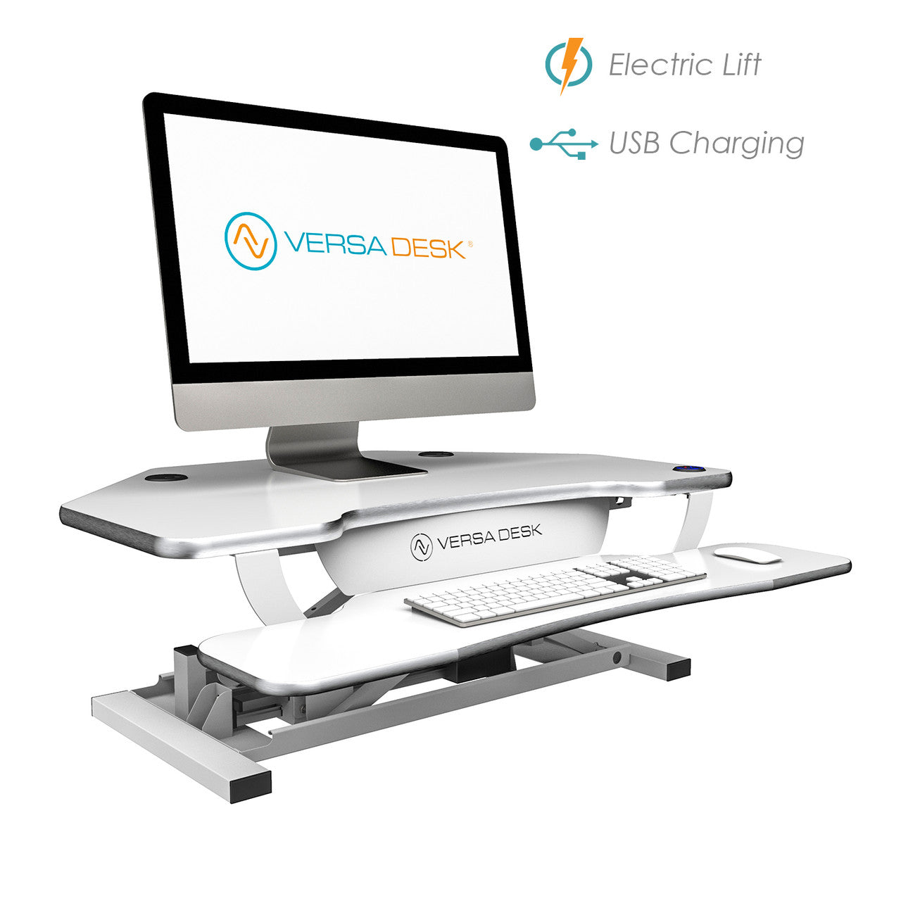 VersaDesk PowerPro® Corner Electric Standing Desk Converter with USB Charging