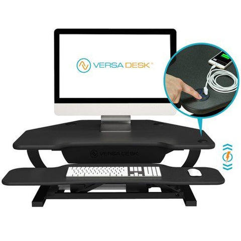Image of VersaDesk PowerPro® Corner Electric Standing Desk Converter with USB Charging