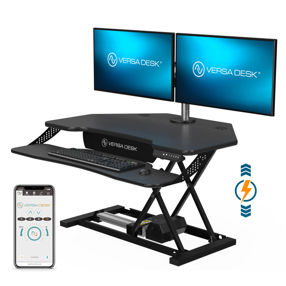 VersaDesk PowerPro® Elite Corner Standing Desk Converter Programmable w/ USB Port and Mobile APP