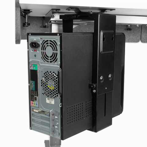 Image of CPU holder 360 degree swivel detail — HAT Collective under-desk mount