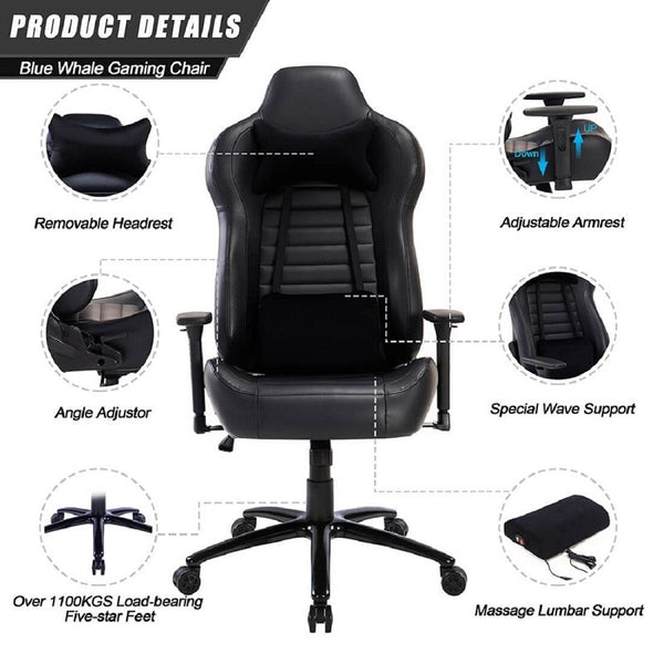 Blue Whale Heavy Duty Gaming Chair for Adults and 350LBS