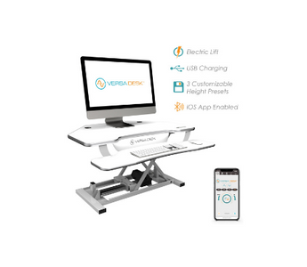 Versadesk PowerPro® Elite Corner - Sit To Stand Electric Desk Converter With USB Charging Plug, Memory Setting And App Controllable