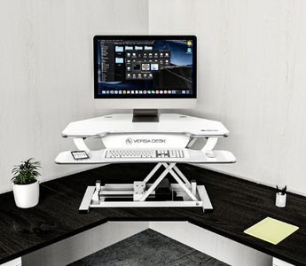 Versadesk PowerPro® Elite Corner - Sit To Stand Electric Desk Converter With USB Charging Plug, Memory Setting And App Controllable