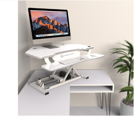 Image of Versadesk PowerPro®️ Corner - Sit To Stand Electric Desk Converter With USB Charging Plug