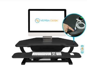 Versadesk PowerPro®️ Corner - Sit To Stand Electric Desk Converter With USB Charging Plug