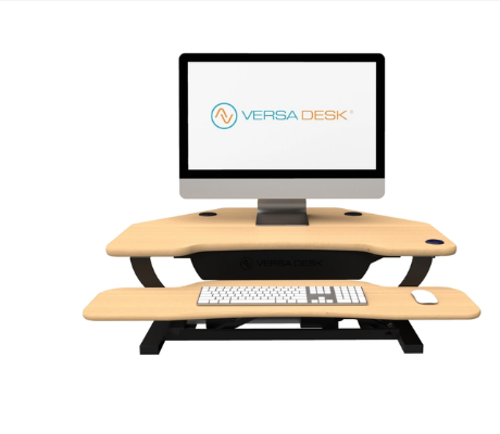 Image of Versadesk PowerPro®️ Corner - Sit To Stand Electric Desk Converter With USB Charging Plug