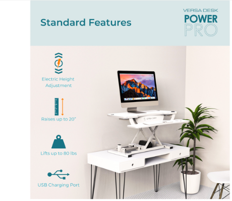 Versadesk PowerPro®️ - Sit To Stand Electric Desk Converter With USB Charging