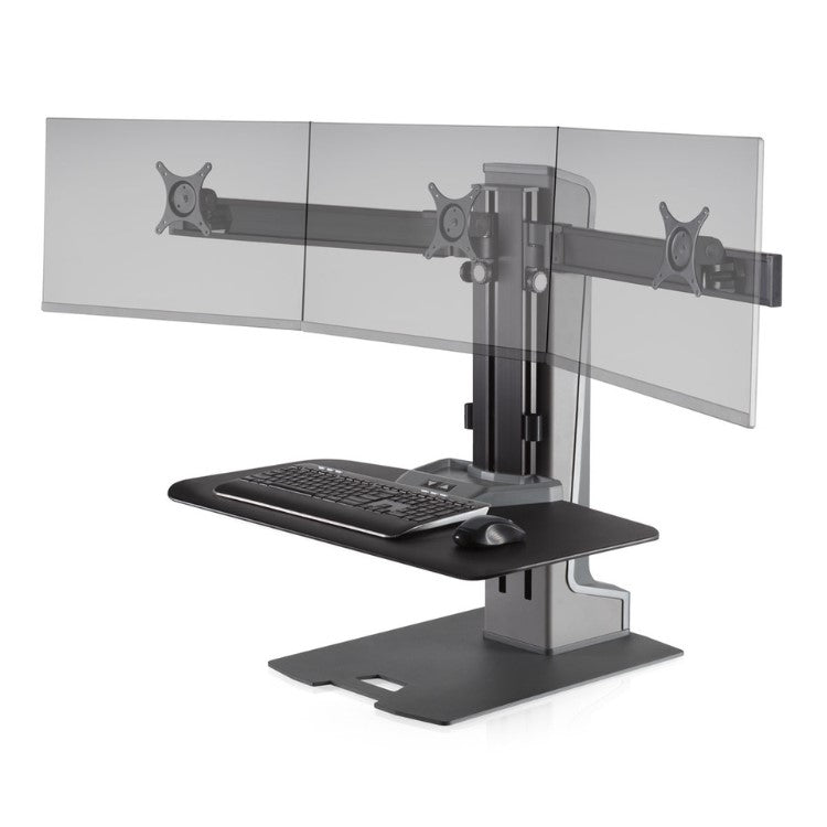 Hat Collective Winston-E Sit or Stand Workstation Triple Monitor Mount with Compact Work Surface