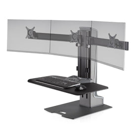 Hat Collective Winston-E Sit or Stand Workstation Triple Monitor Mount with Compact Work Surface
