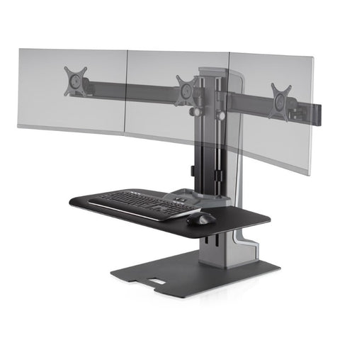 Innovative Winston-E® Sit-Stand Workstation Triple Monitor Mount with Compact Work Surface