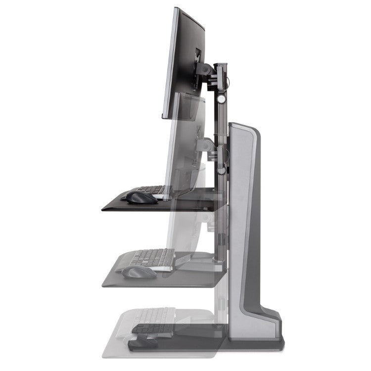 Hat Collective Winston-E Sit-Stand Workstation Dual Monitor Mount with Compact Work Surface